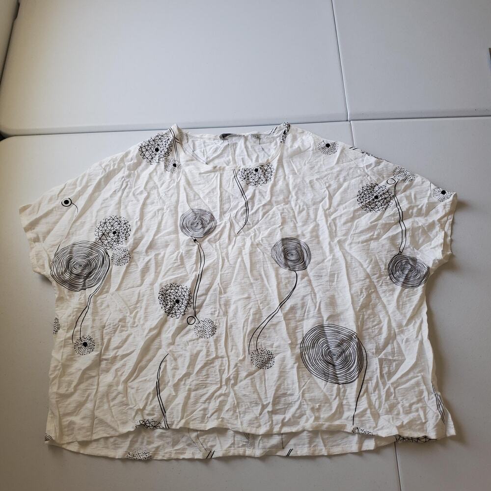 Patrizia Luca Blouse Women S/M White Floral Dolman Short Sleeve Relaxed Abstract